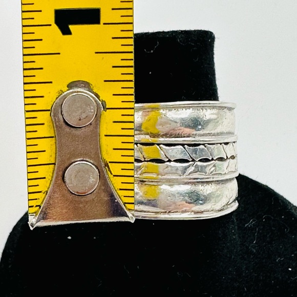 STERLING SILVER 925 Wide Band Boho Style Rustic Patterned Ring, Size 6.25 - Picture 3 of 11